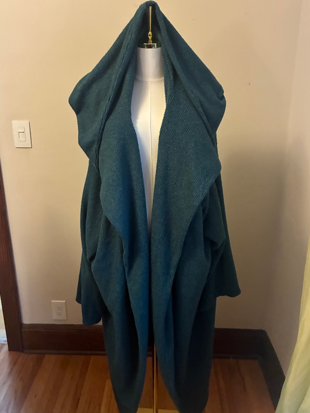 Laina Rauma Dance Class Teal Green Hooded Open-Front Blanket Coat sz XS-M